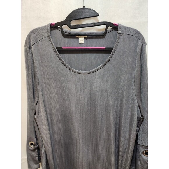 C EST. 1946 WOMENS LARGE GRAY BELL SLEEVE BLOUSE GAUZE FLOWY BOXY WORK OFFICE - Picture 6 of 12